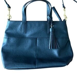 Sonoma Goods For Life Black Faux Leather Crossbody Satchel Bag Tassel Gold NWOT
